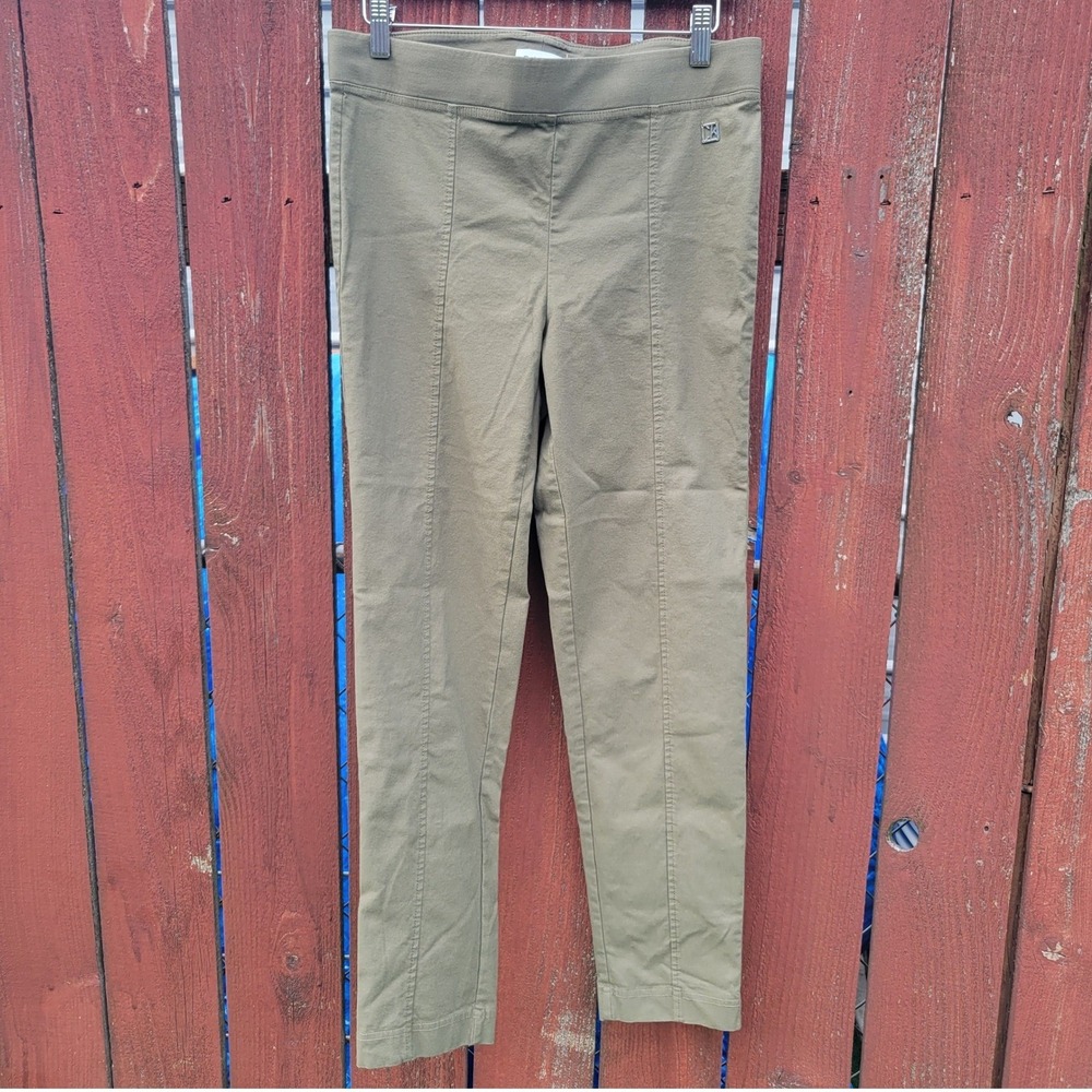 Calvin Klein Womens Dark Olive Green Pull On Ponte Pants Med Slim Straight